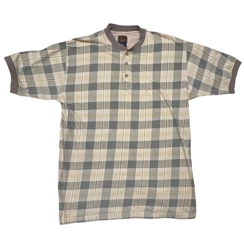 Duxbak Vintage Men's Plaid Button Down Shirt Green Gray & Cream Size Large